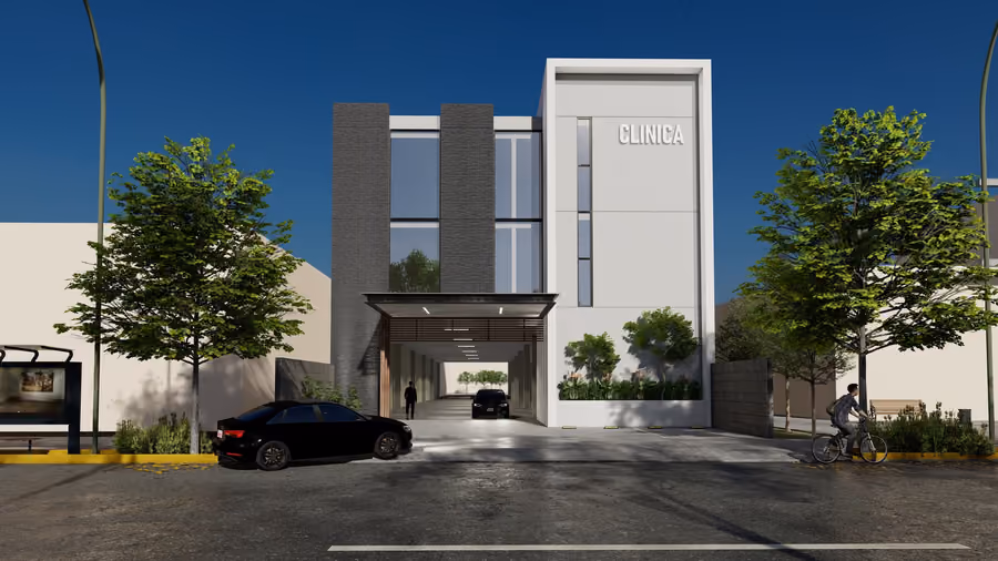 Exterior rendering of the clinic facade in Mexicali, Baja California